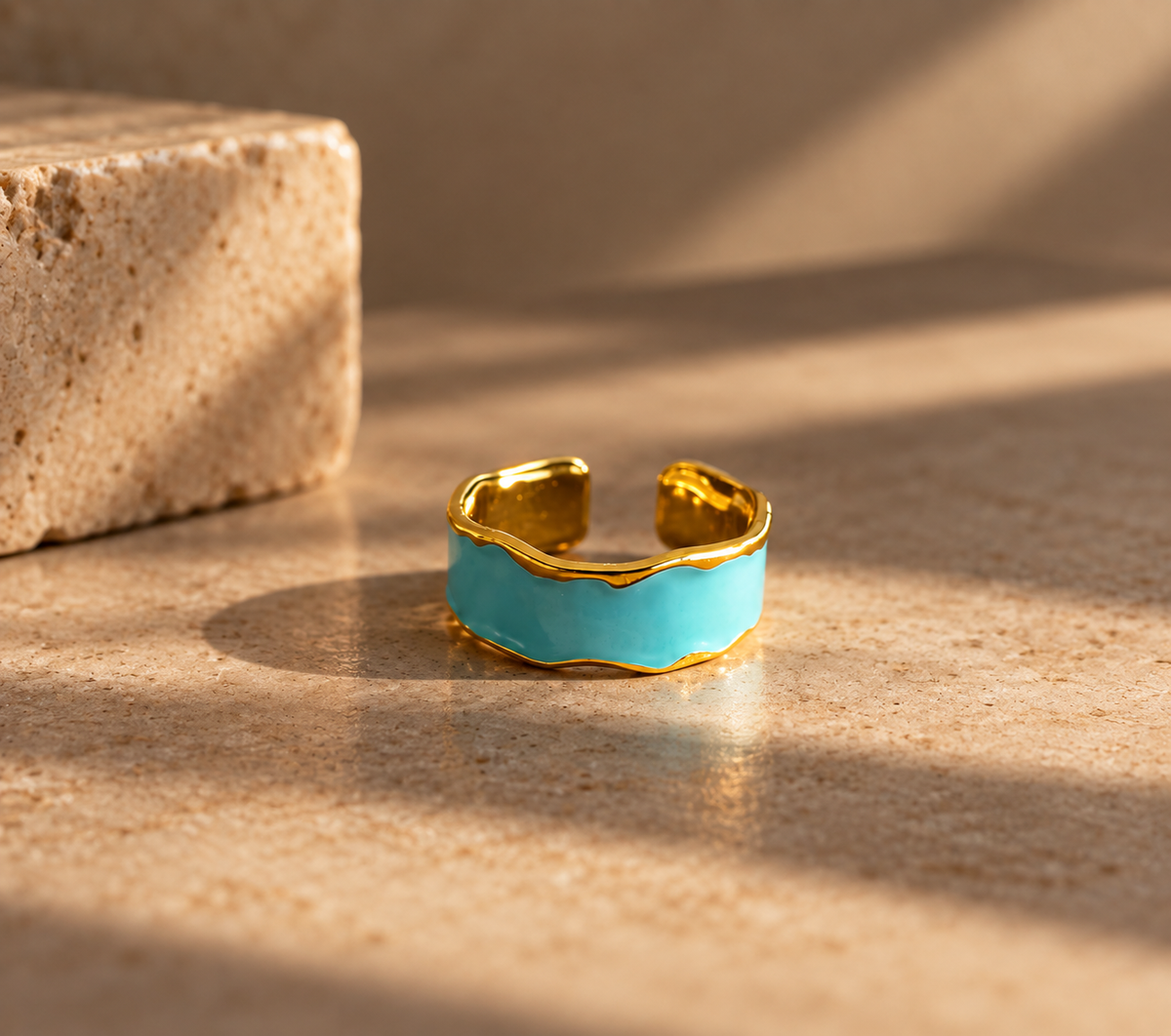 Firozi Wave Enamel Band Ring