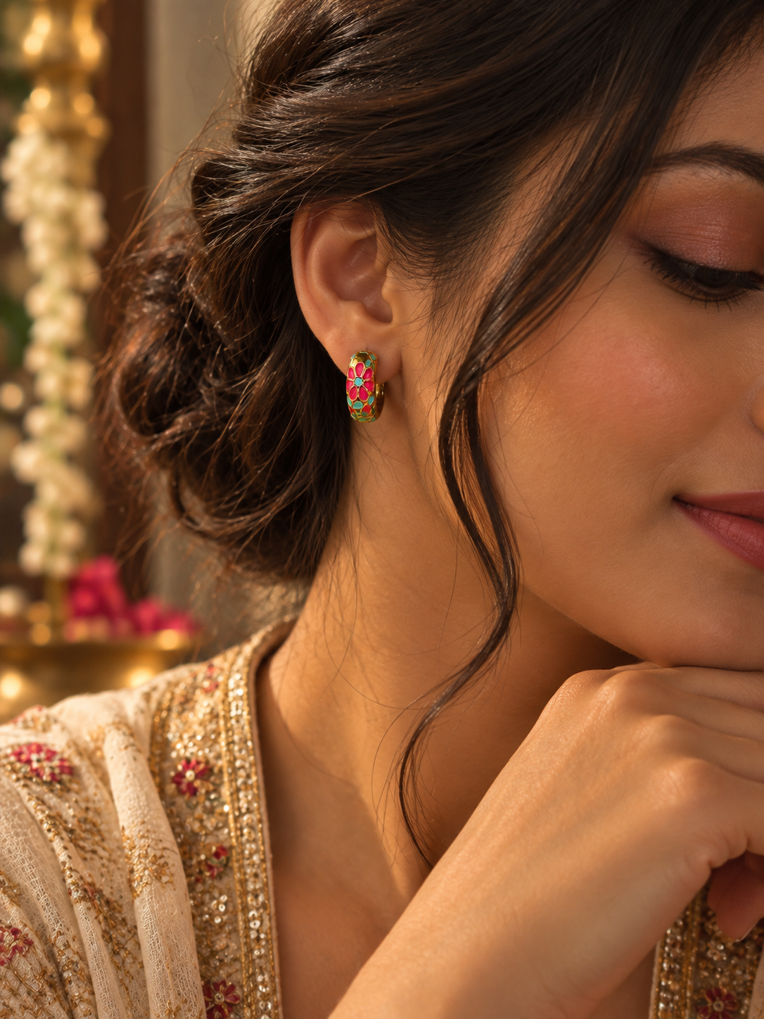 Gulabi Bloom Huggie Hoops