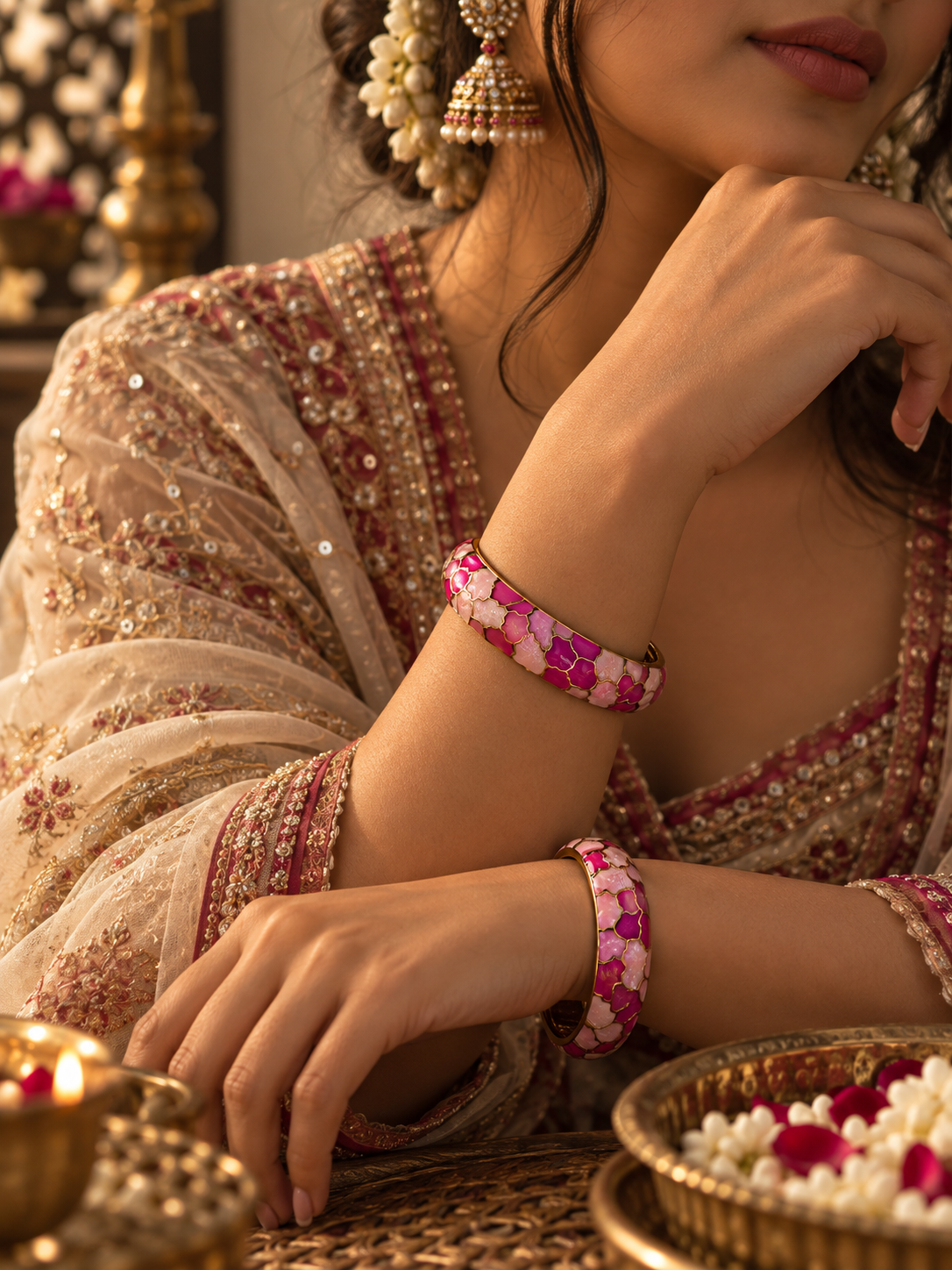 Jade Mosaic Bangle Duo in Pink