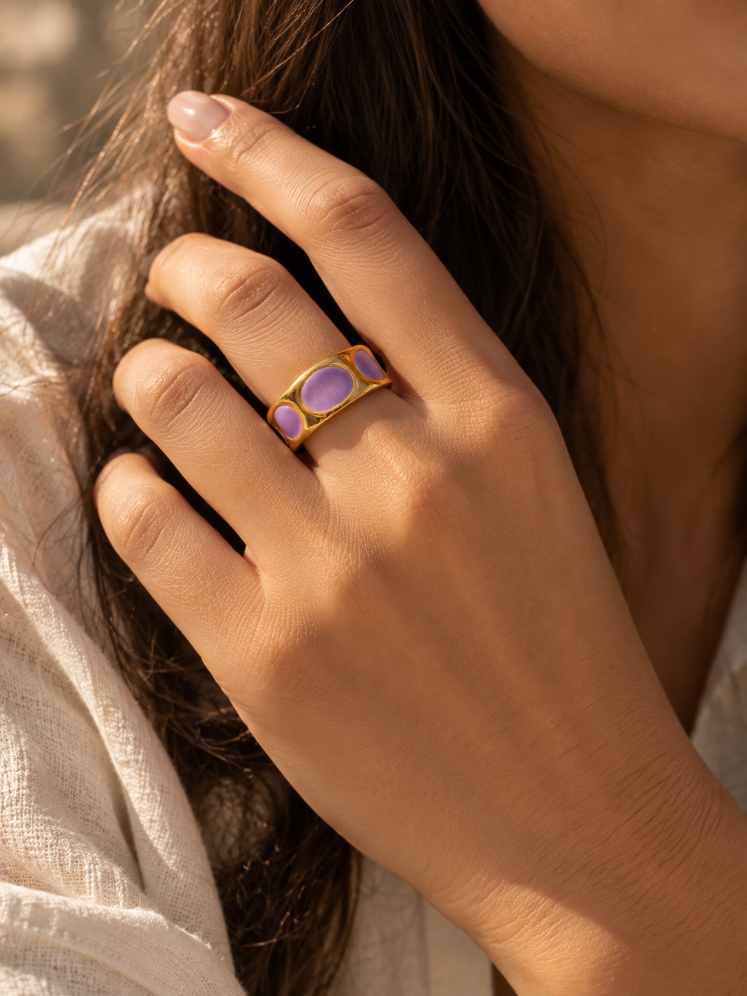 Lavender Pebble Enamel Ring