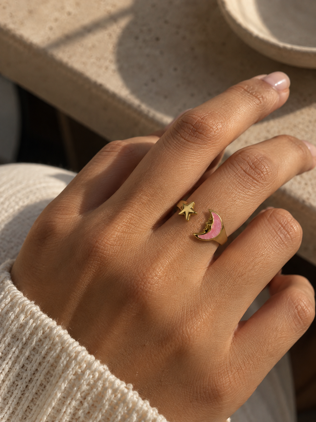 Luna Star Enamel Ring in Pink