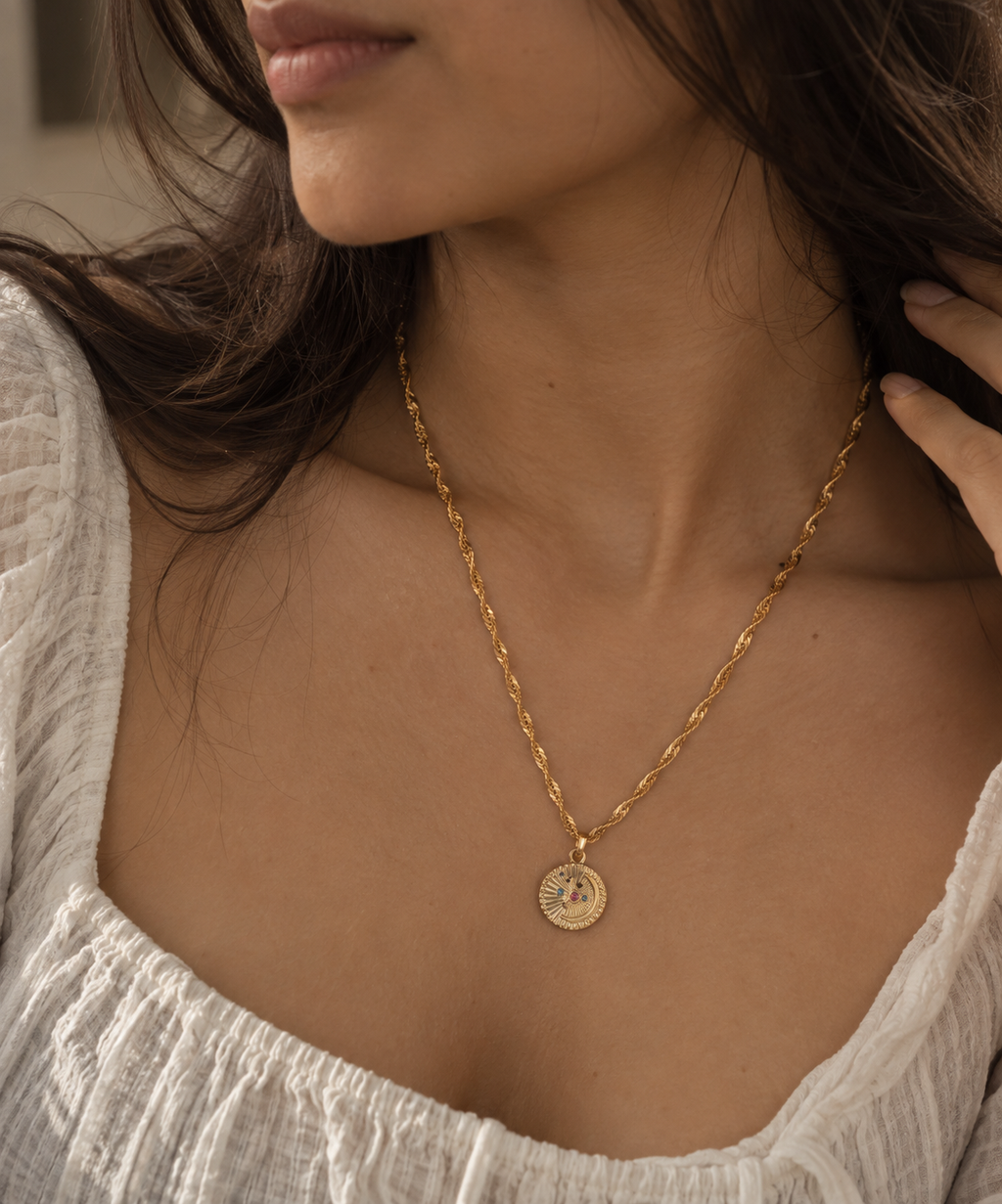 Luna Sunburst Coin Necklace