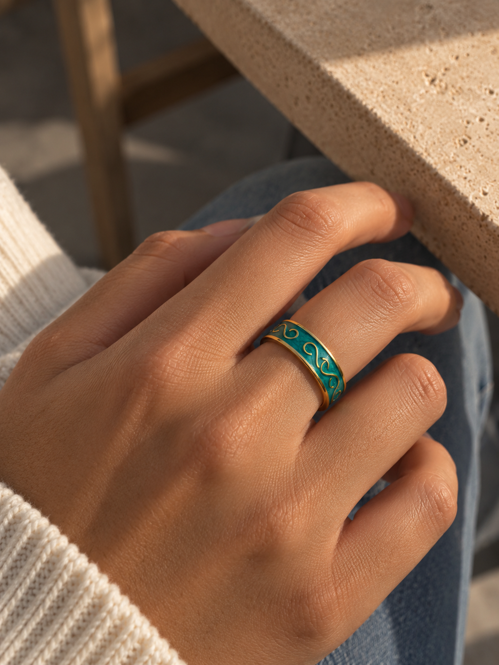 Teal Tide Enamel Band Ring