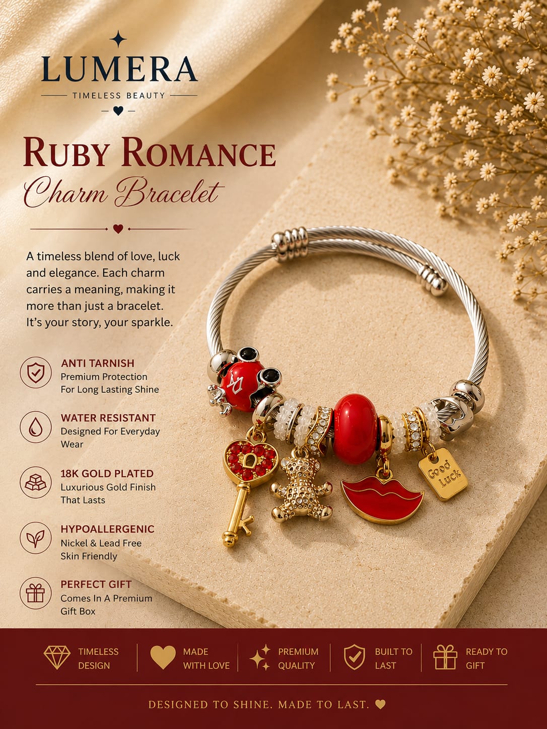 Ruby Romance Charm Bracelet
