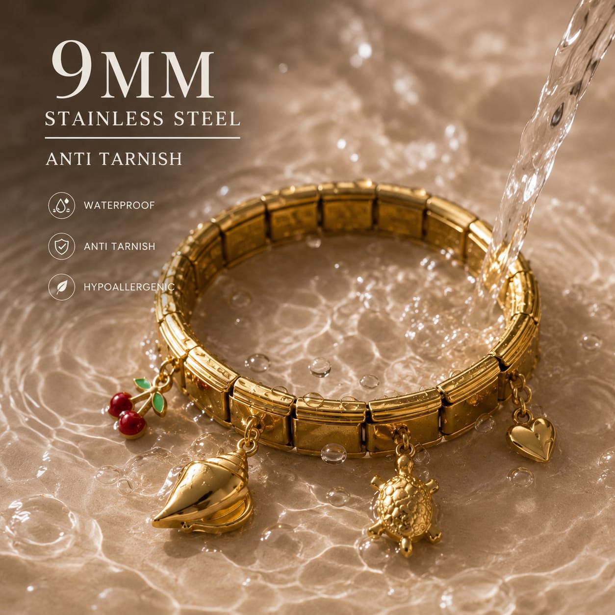 Riviera Italian Charm Bracelet – Waterproof 18K Gold | LUMERA