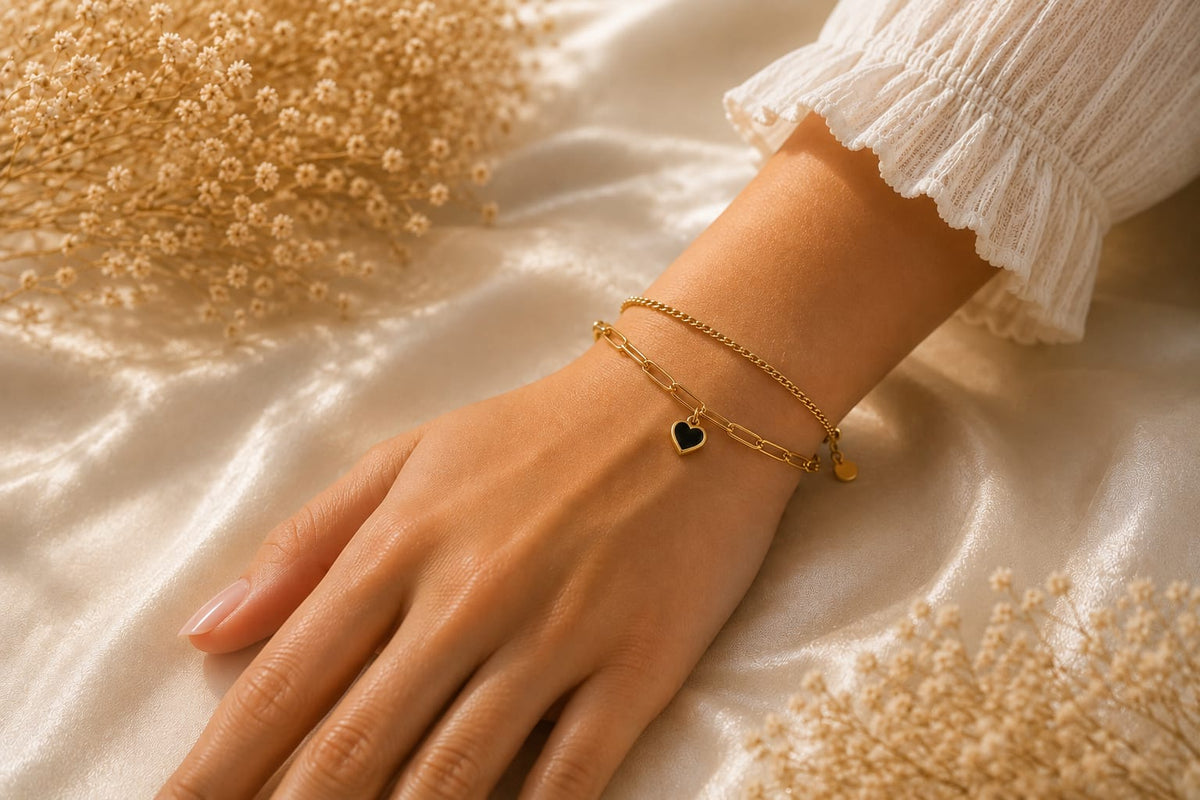 Midnight Heart Layered Bracelet