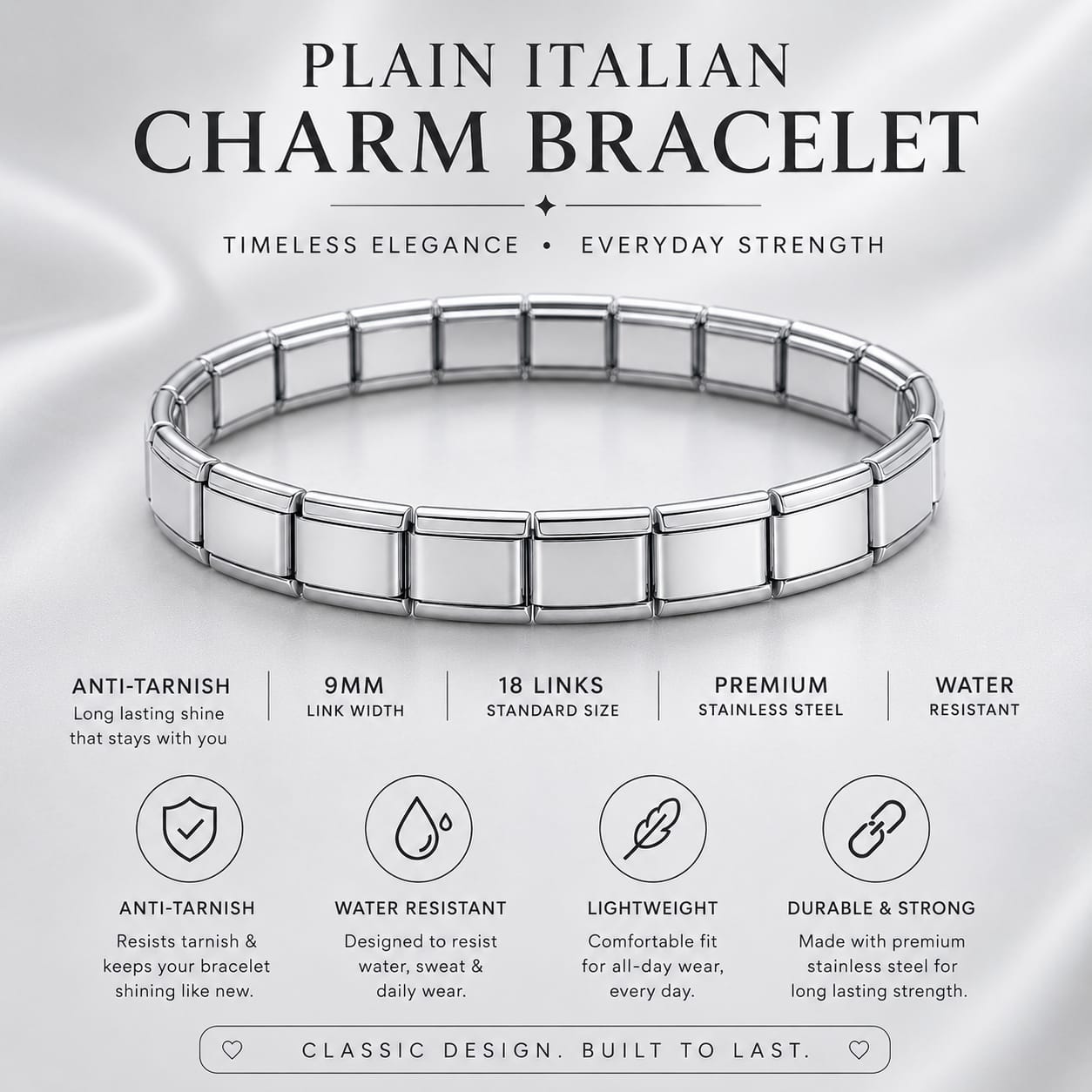 Italian Silver Charm Link Bracelet